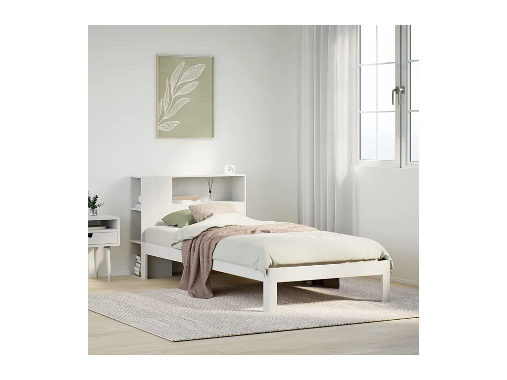 Lit bibliothèque sans matelas blanc 90x200cm bois de pin massif
