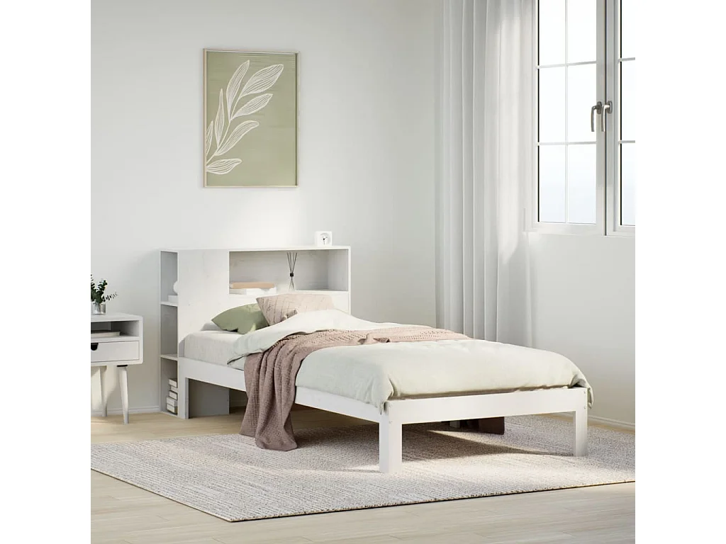 Letto Libreria senza Materasso Bianca 90x200 cm Legno di Pino