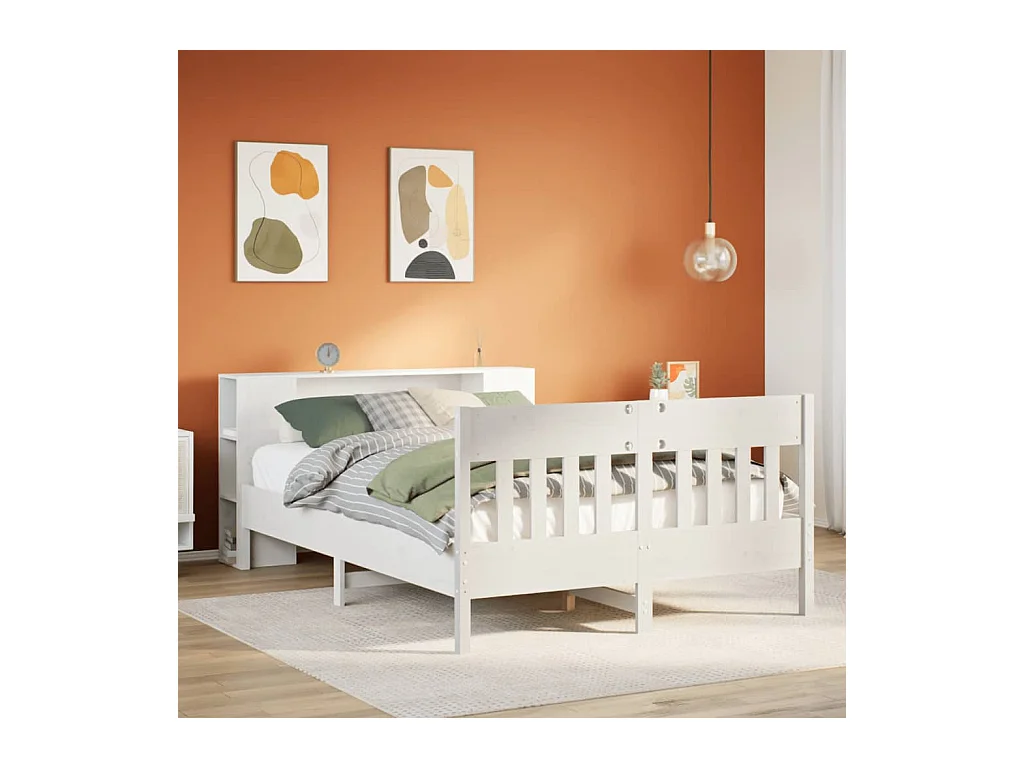 Lit bibliothèque sans matelas blanc 160x200 cm bois pin massif