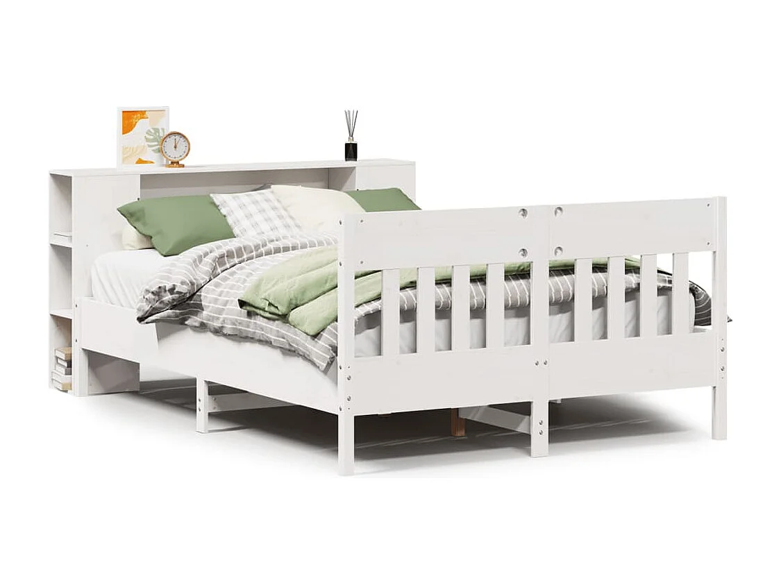 Lit bibliothèque sans matelas blanc 160x200 cm bois pin massif