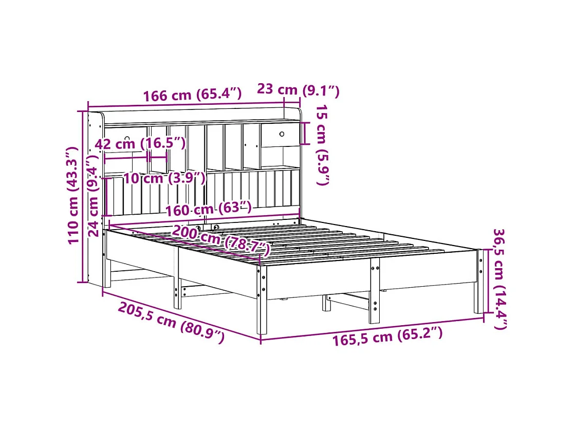 Massivholzbett mit Regal ohne Matratze 160x200 cm Kiefer