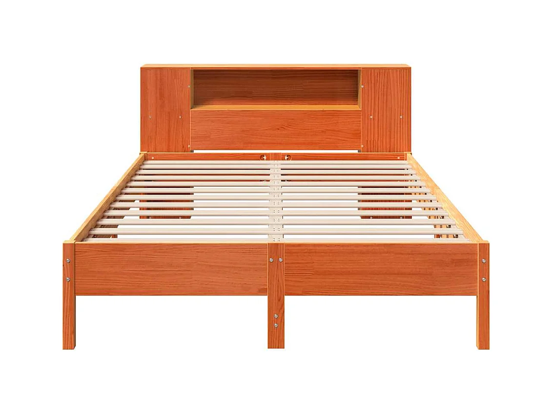 Lit bibliothèque sans matelas cire marron 140x190 cm pin massif