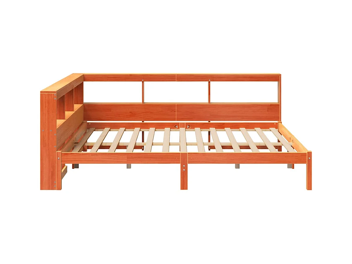 Lit bibliothèque sans matelas cire marron 140x190 cm pin massif