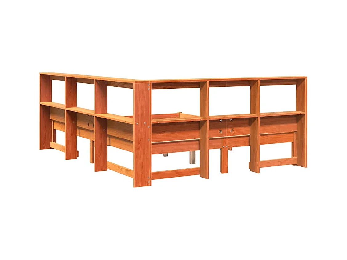 Lit bibliothèque sans matelas cire marron 140x190 cm pin massif