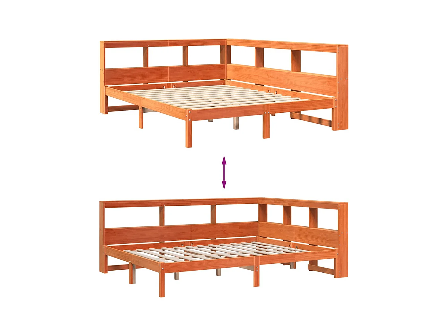 Lit bibliothèque sans matelas cire marron 140x190 cm pin massif