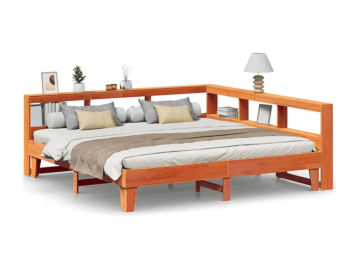 Lit bibliothèque sans matelas cire marron 180x200 cm pin massif