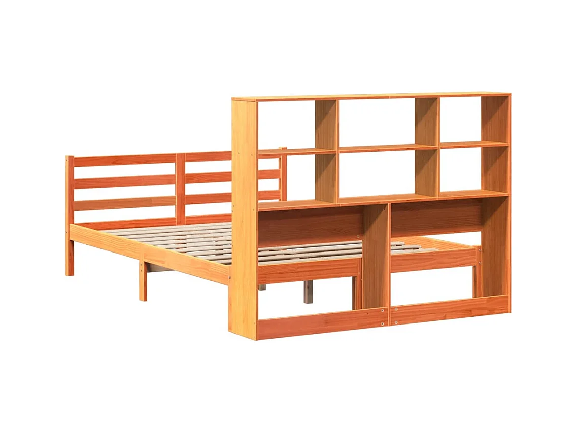 Cama con estantería sin colchón madera maciza marrón 150x200 cm