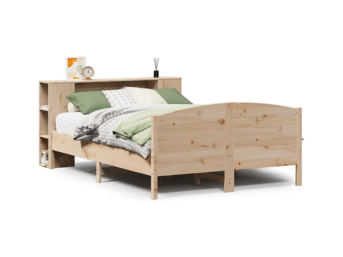 Lit bibliothèque sans matelas 140x190 cm bois de pin massif