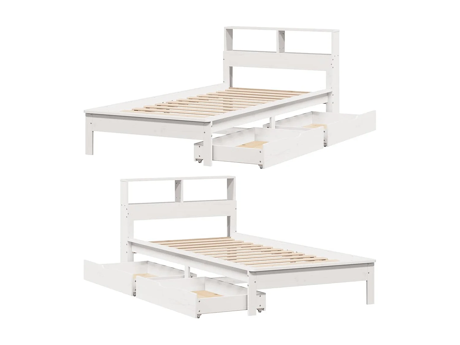 Lit bibliothèque sans matelas blanc 100x200 cm bois pin massif