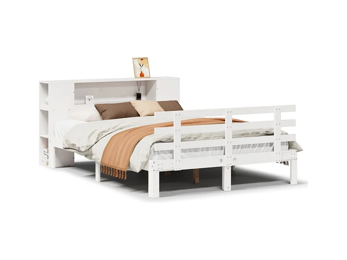 Lit bibliothèque sans matelas blanc 120x200 cm bois pin massif