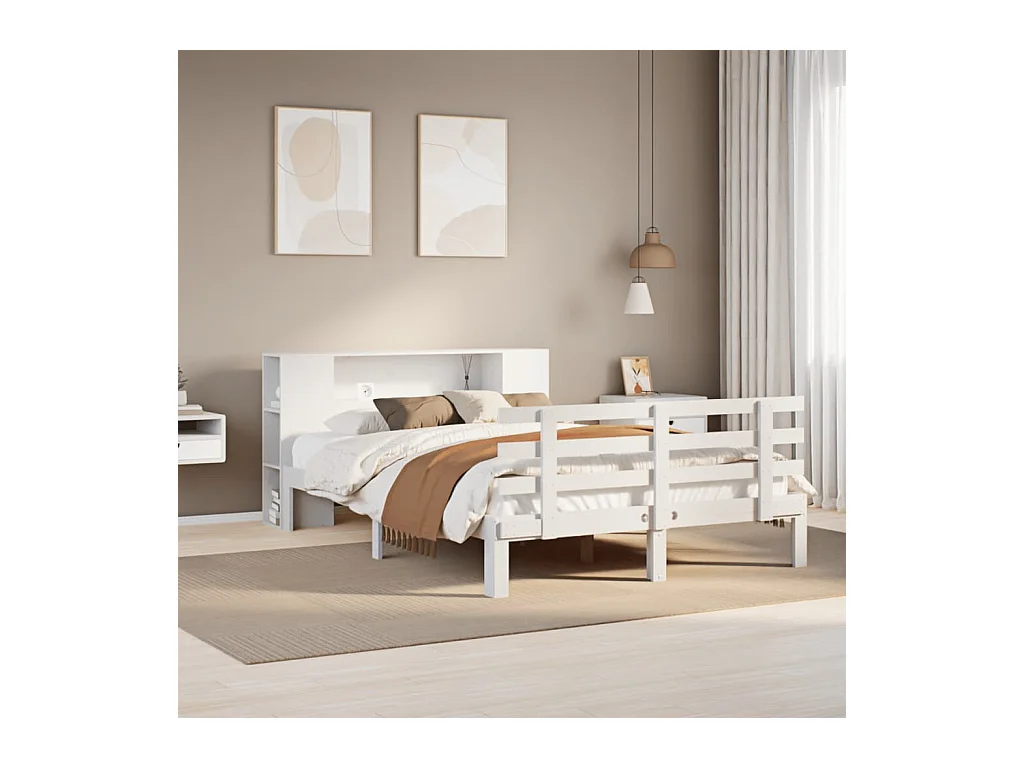 Lit bibliothèque sans matelas blanc 120x200 cm bois pin massif