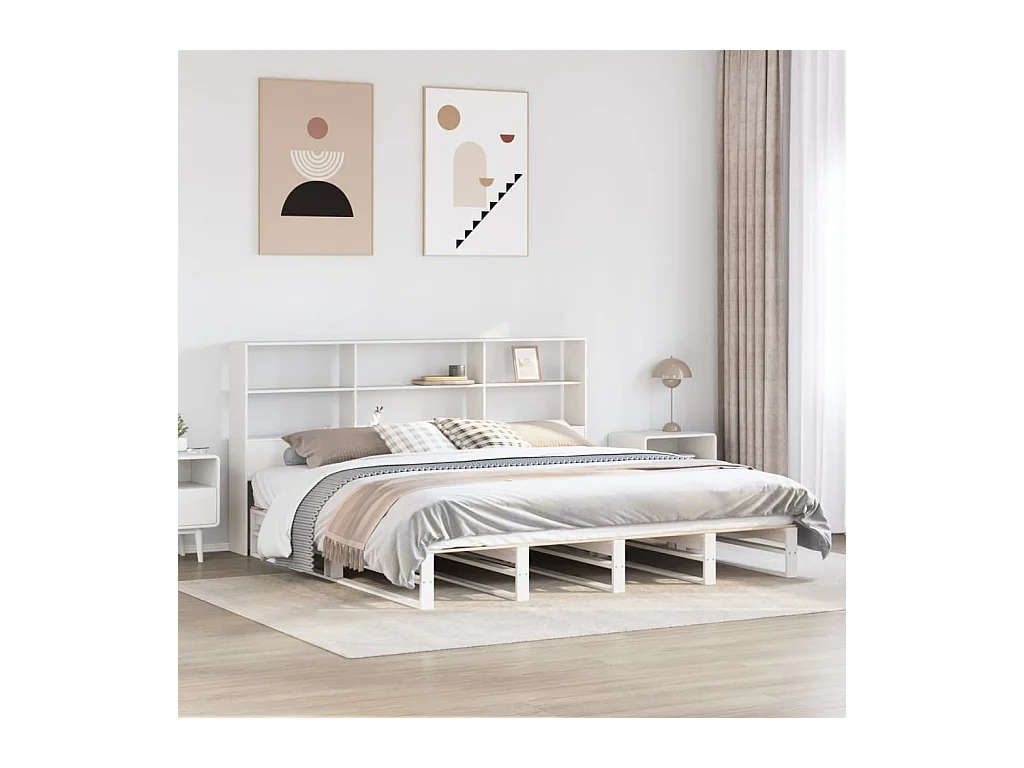 Letto Libreria senza Materasso Bianco 200x200 cm Legno Massello