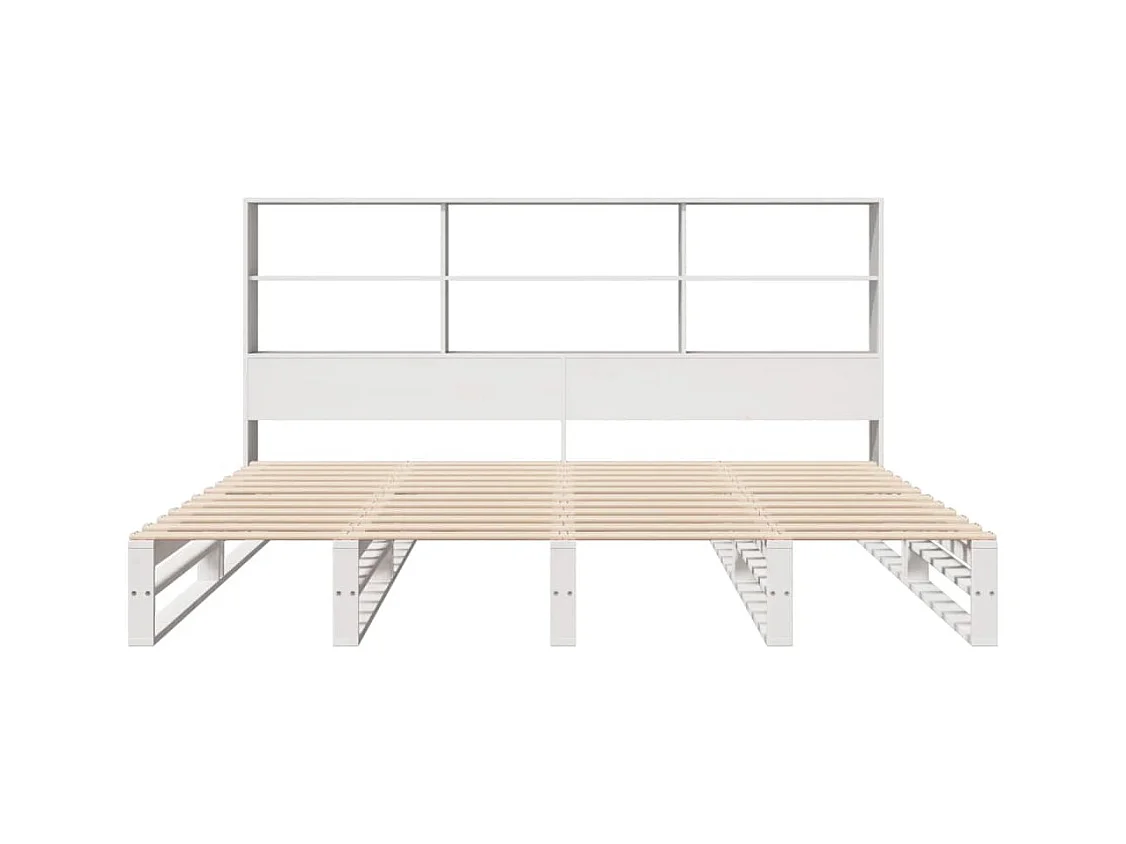 Lit bibliothèque sans matelas blanc 200x200 cm bois massif