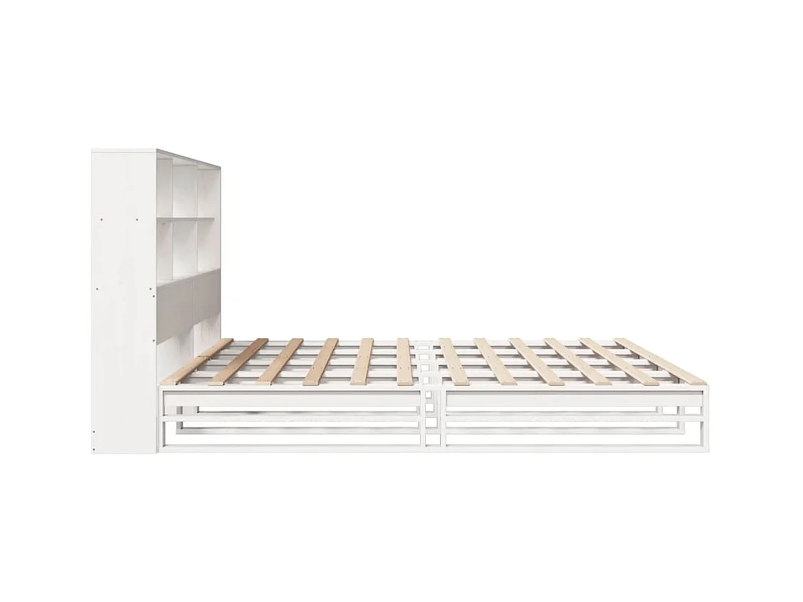 Lit bibliothèque sans matelas blanc 200x200 cm bois massif