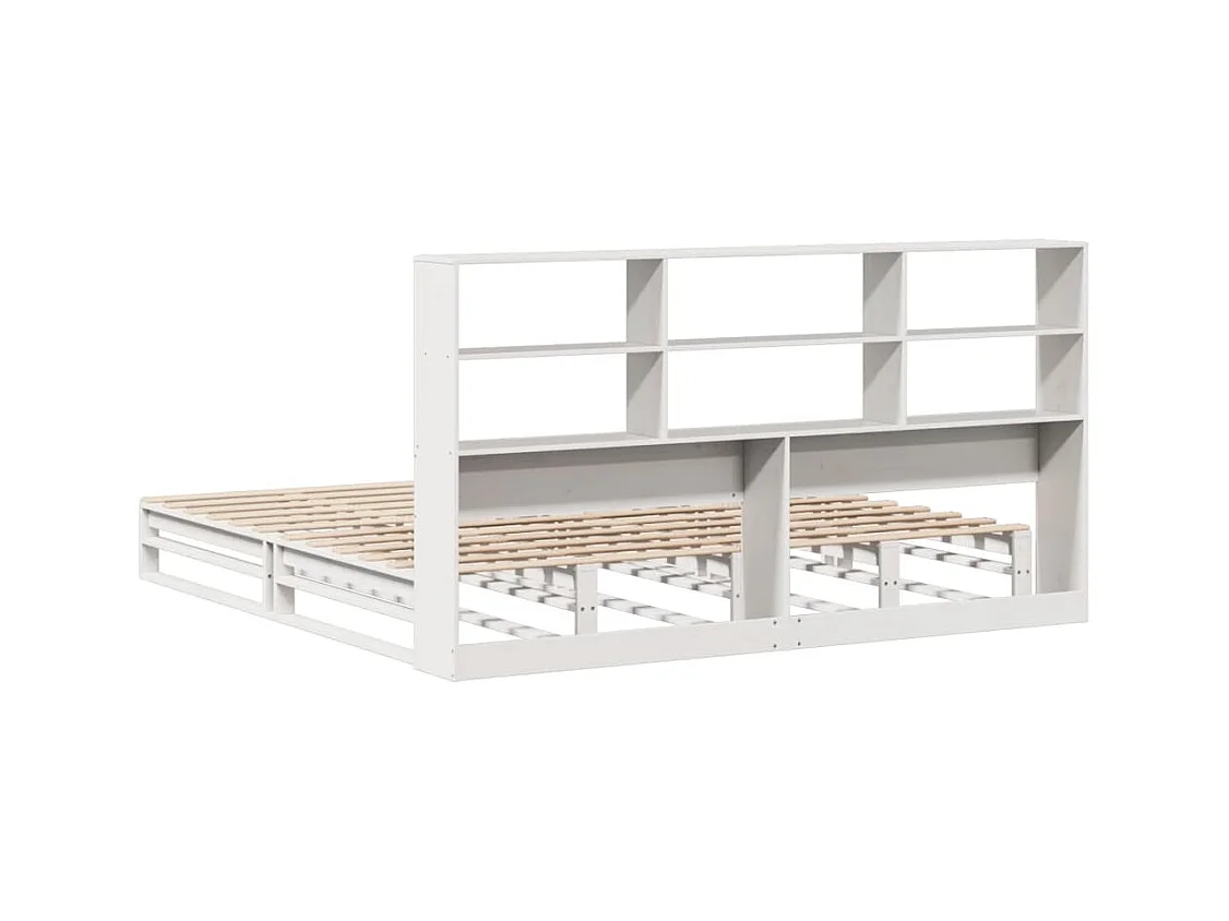 Lit bibliothèque sans matelas blanc 200x200 cm bois massif