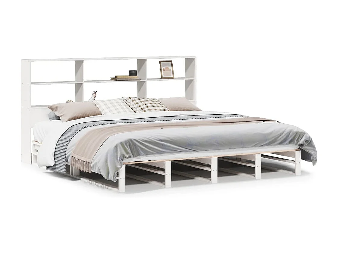 Lit bibliothèque sans matelas blanc 200x200 cm bois massif