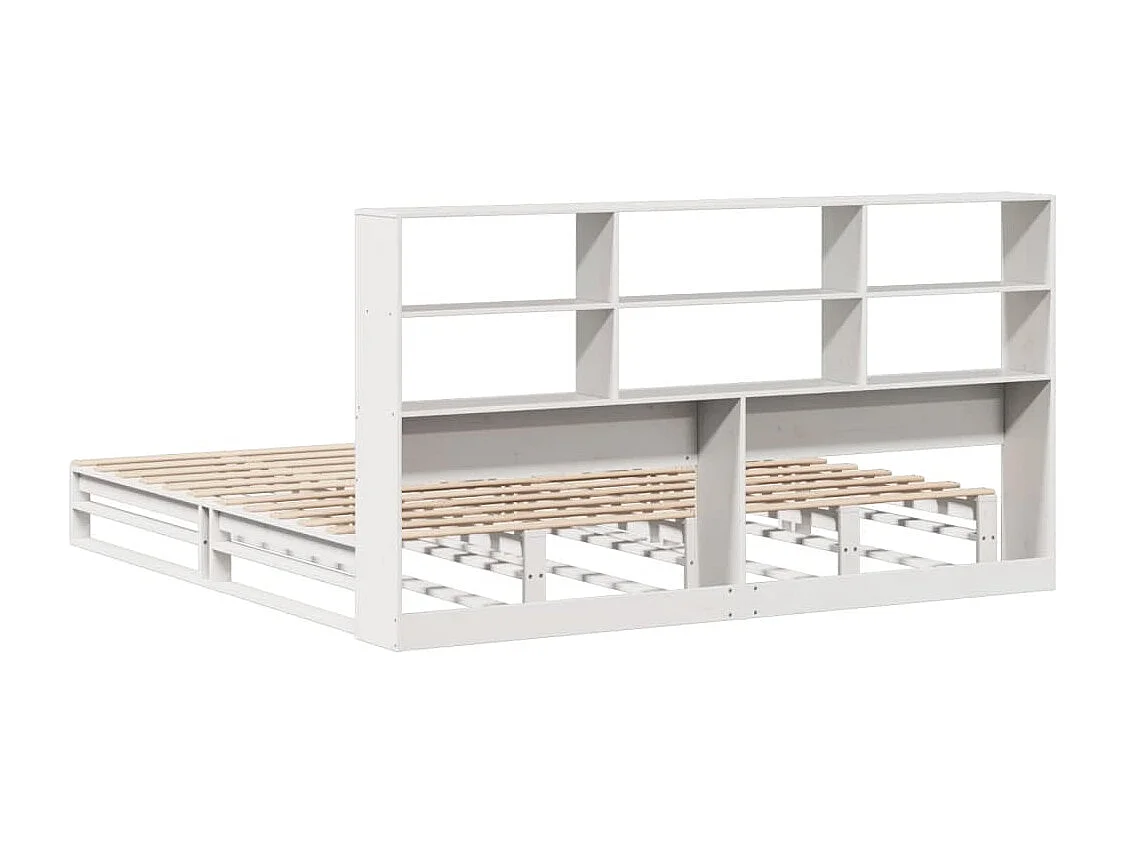 Lit bibliothèque sans matelas blanc 200x200 cm bois massif