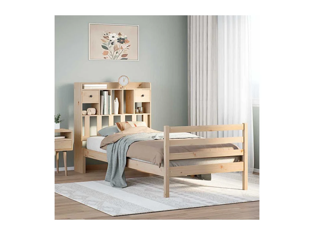 Lit bibliothèque sans matelas 90x200 cm bois de pin massif
