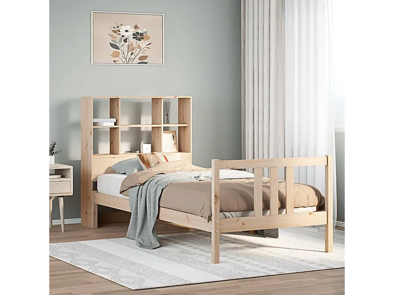 Letto Libreria senza Materasso 90x190 cm Legno Massello Pino