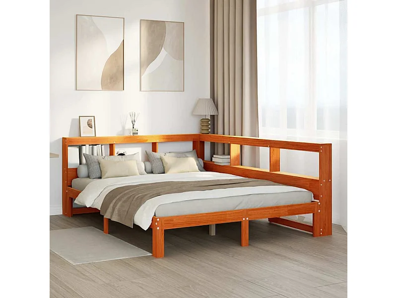 Lit bibliothèque sans matelas cire marron 140x190 cm pin massif