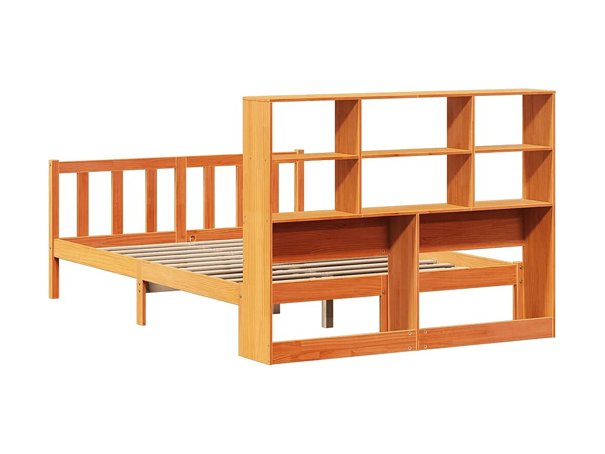 Massivholzbett mit Regal ohne Matratze Wachsbraun 120x200 cm