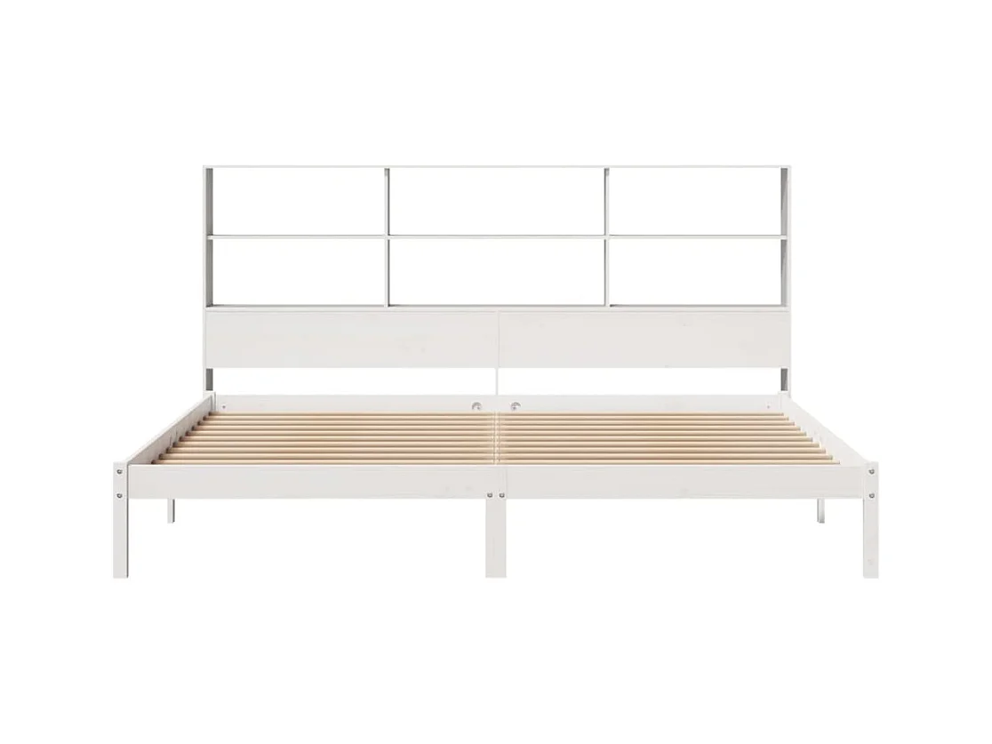 Lit bibliothèque sans matelas blanc 200x200 cm bois pin massif