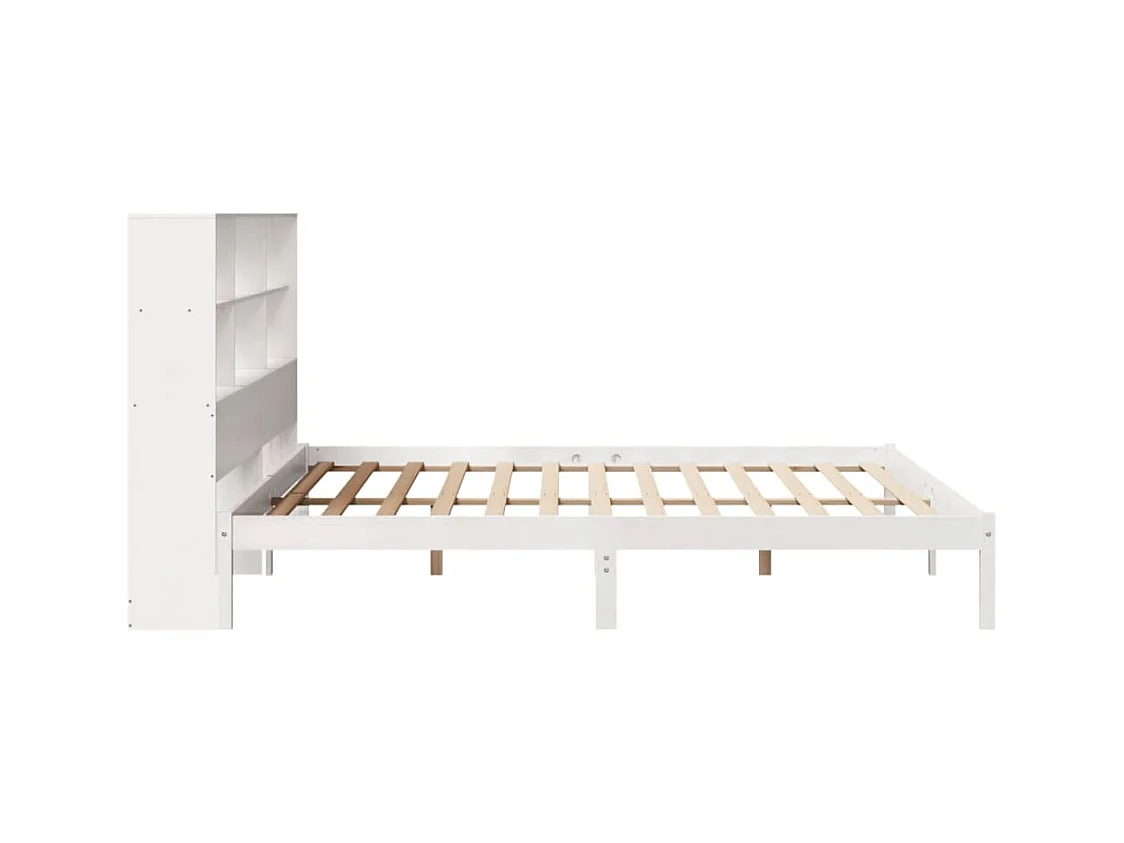 Lit bibliothèque sans matelas blanc 200x200 cm bois pin massif