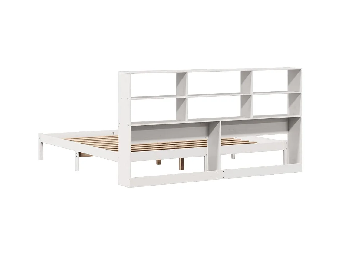 Lit bibliothèque sans matelas blanc 200x200 cm bois pin massif