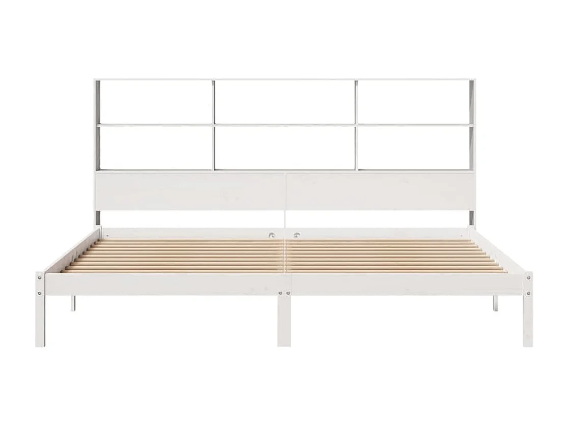 Lit bibliothèque sans matelas blanc 200x200 cm bois pin massif
