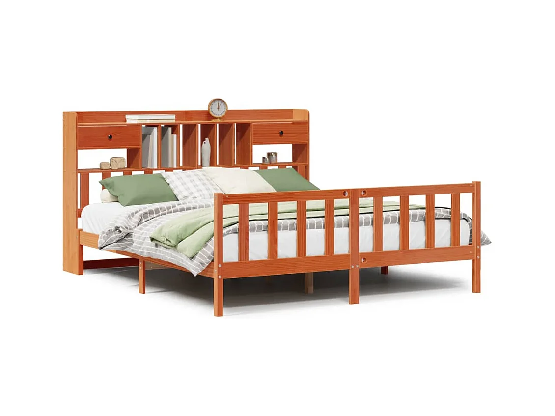 Massivholzbett mit Regal ohne Matratze Wachsbraun 180x200 cm