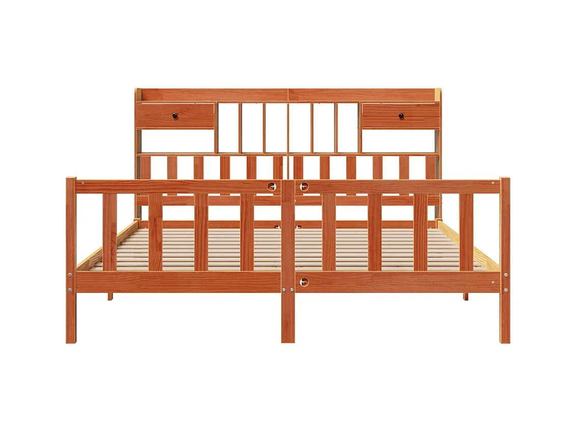 Massivholzbett mit Regal ohne Matratze Wachsbraun 180x200 cm