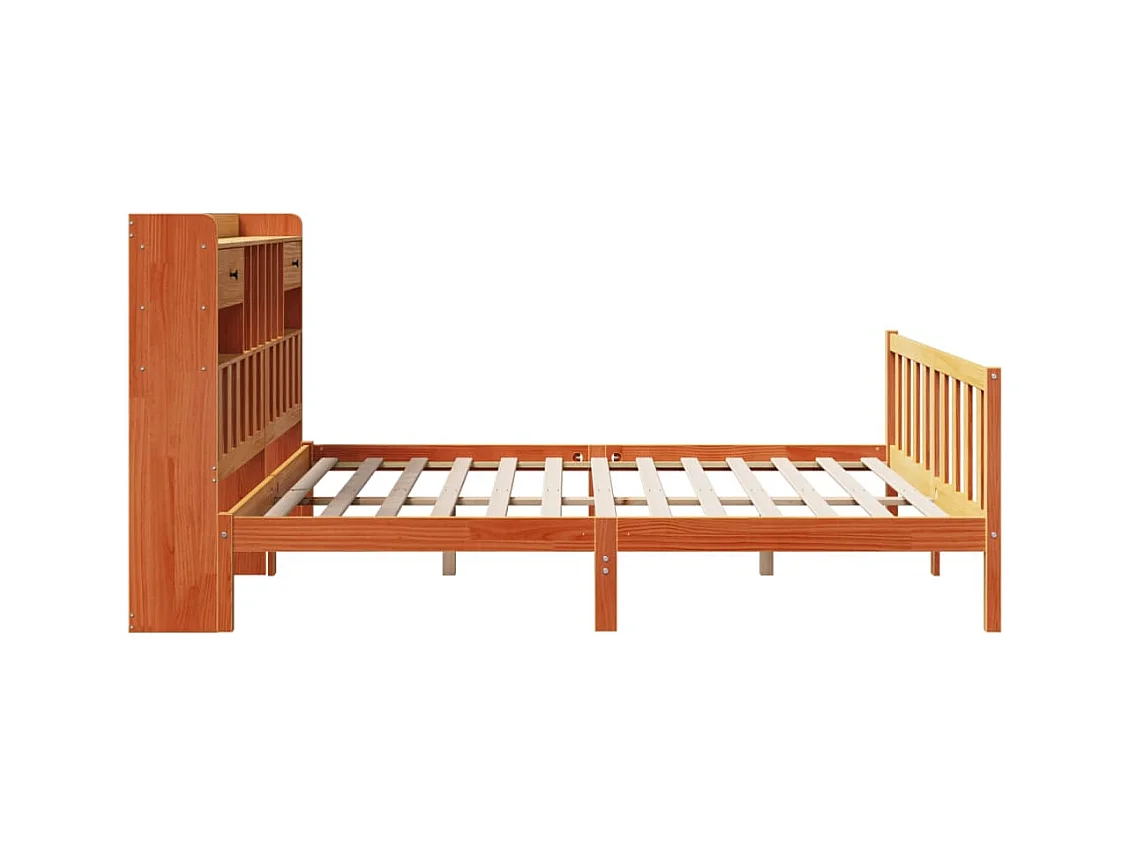 Massivholzbett mit Regal ohne Matratze Wachsbraun 180x200 cm