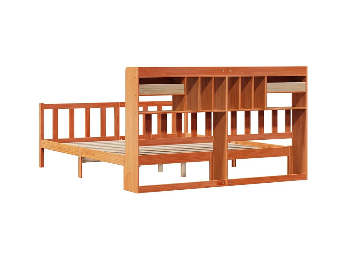 Massivholzbett mit Regal ohne Matratze Wachsbraun 180x200 cm