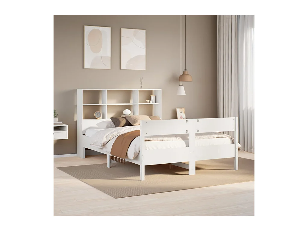 Lit bibliothèque sans matelas blanc 160x200 cm bois pin massif
