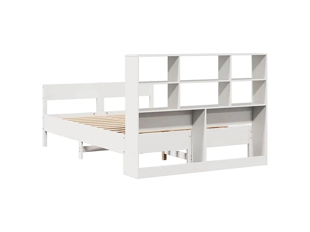 Lit bibliothèque sans matelas blanc 160x200 cm bois pin massif