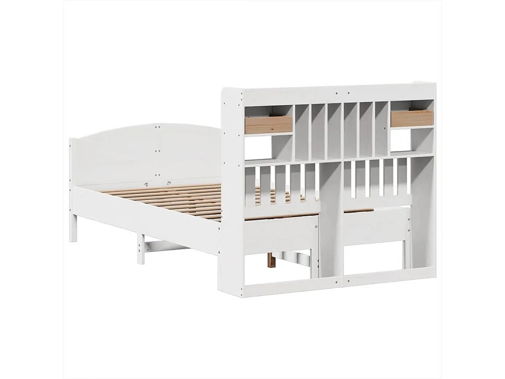 Lit bibliothèque sans matelas blanc 135x190 cm bois pin massif
