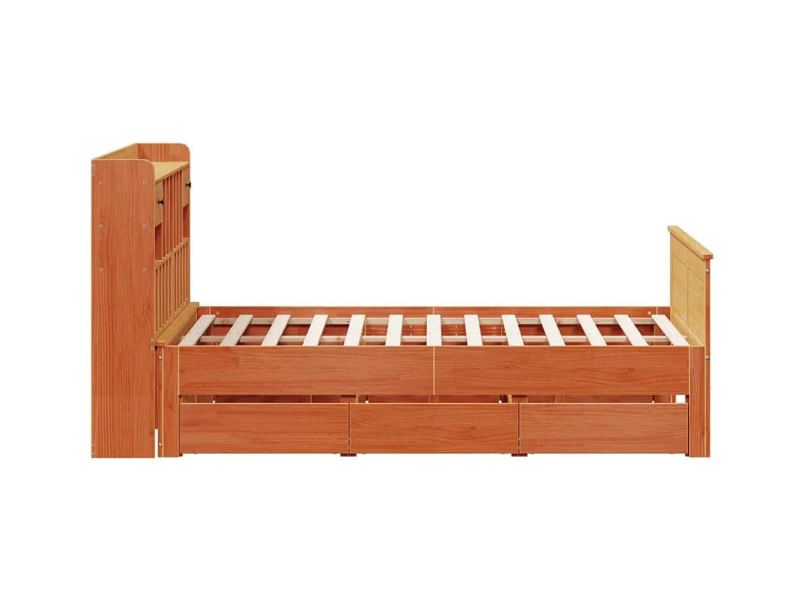 Lit bibliothèque sans matelas cire marron 140x200 cm pin massif