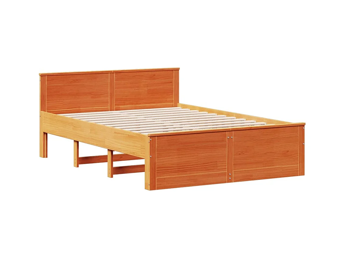 Lit bibliothèque sans matelas cire marron 140x200 cm pin massif