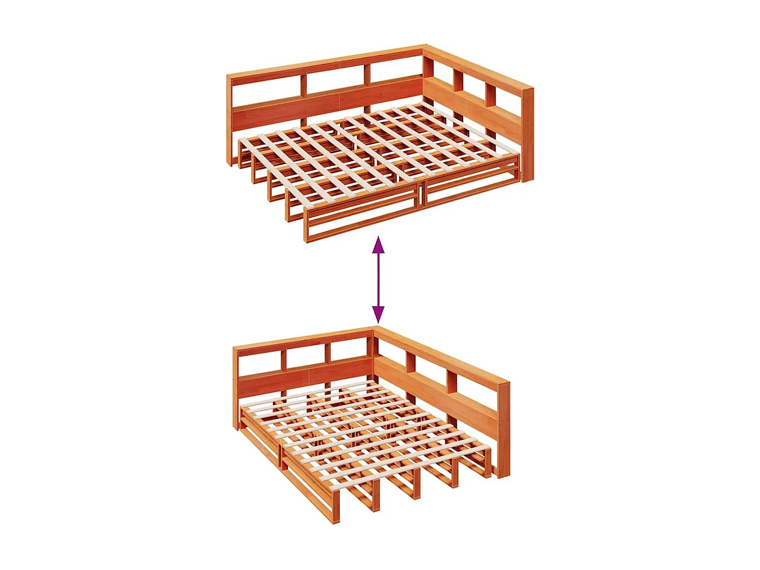 Bed met boekenkast zonder matras grenenhout wasbruin 135x190 cm