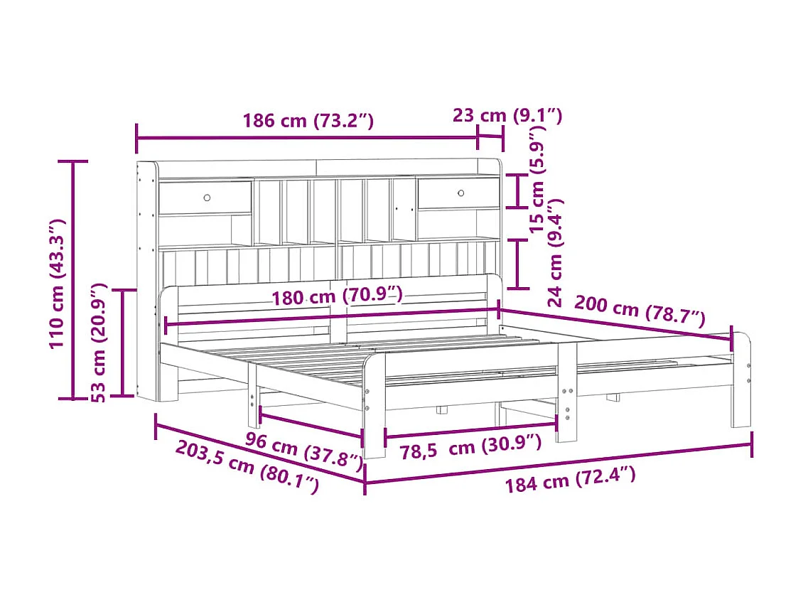 Cama com estante sem colchão 180x200 cm pinho maciço