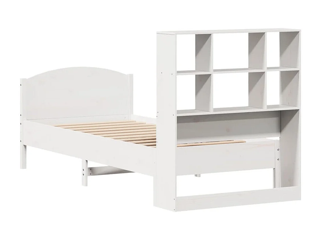 Lit bibliothèque sans matelas blanc 90x200cm bois de pin massif