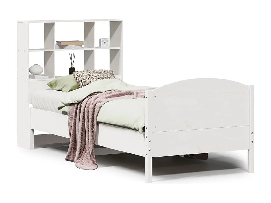 Letto Libreria senza Materasso Bianca 90x200 cm Legno di Pino