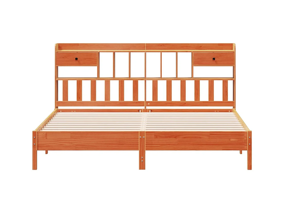 Lit bibliothèque sans matelas cire marron 200x200 cm pin massif