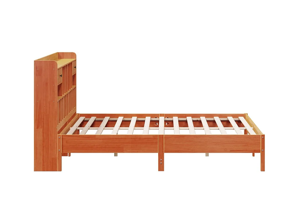 Lit bibliothèque sans matelas cire marron 200x200 cm pin massif