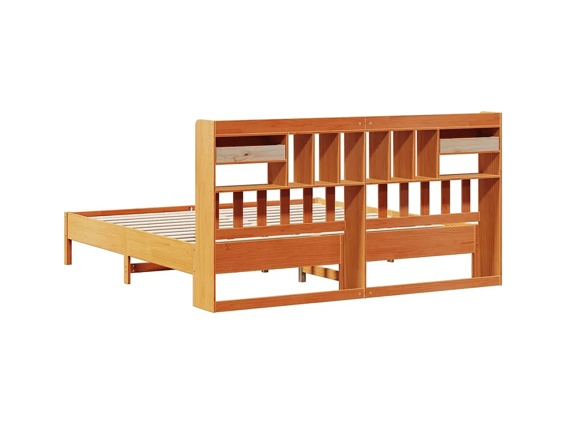 Lit bibliothèque sans matelas cire marron 200x200 cm pin massif