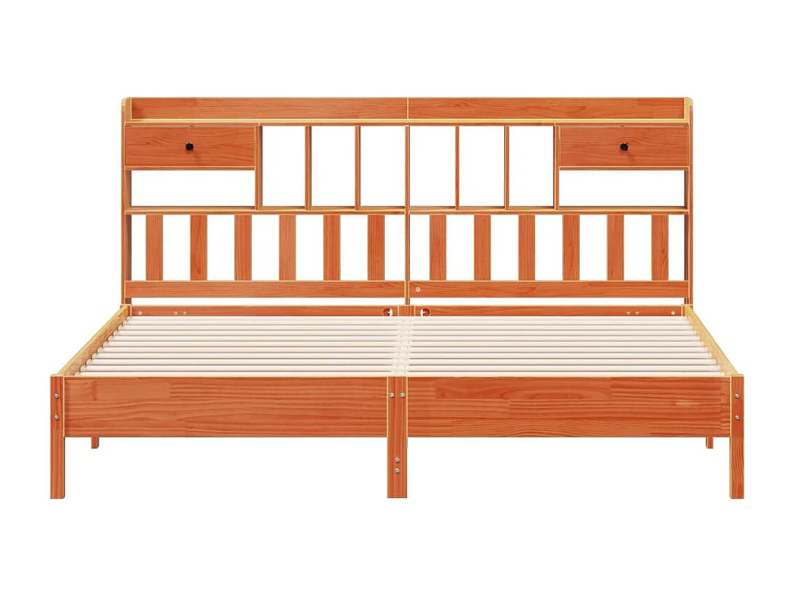 Letto Libreria senza Materasso Marrone Cera 200x200 cm in Pino