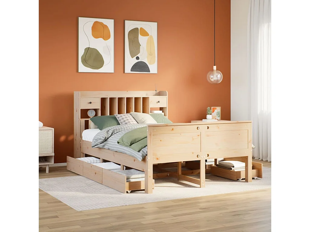 Bed met boekenkast zonder matras massief grenenhout 140x190 cm