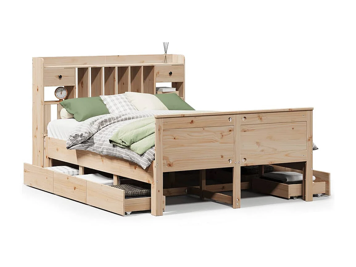 Bed met boekenkast zonder matras massief grenenhout 140x190 cm