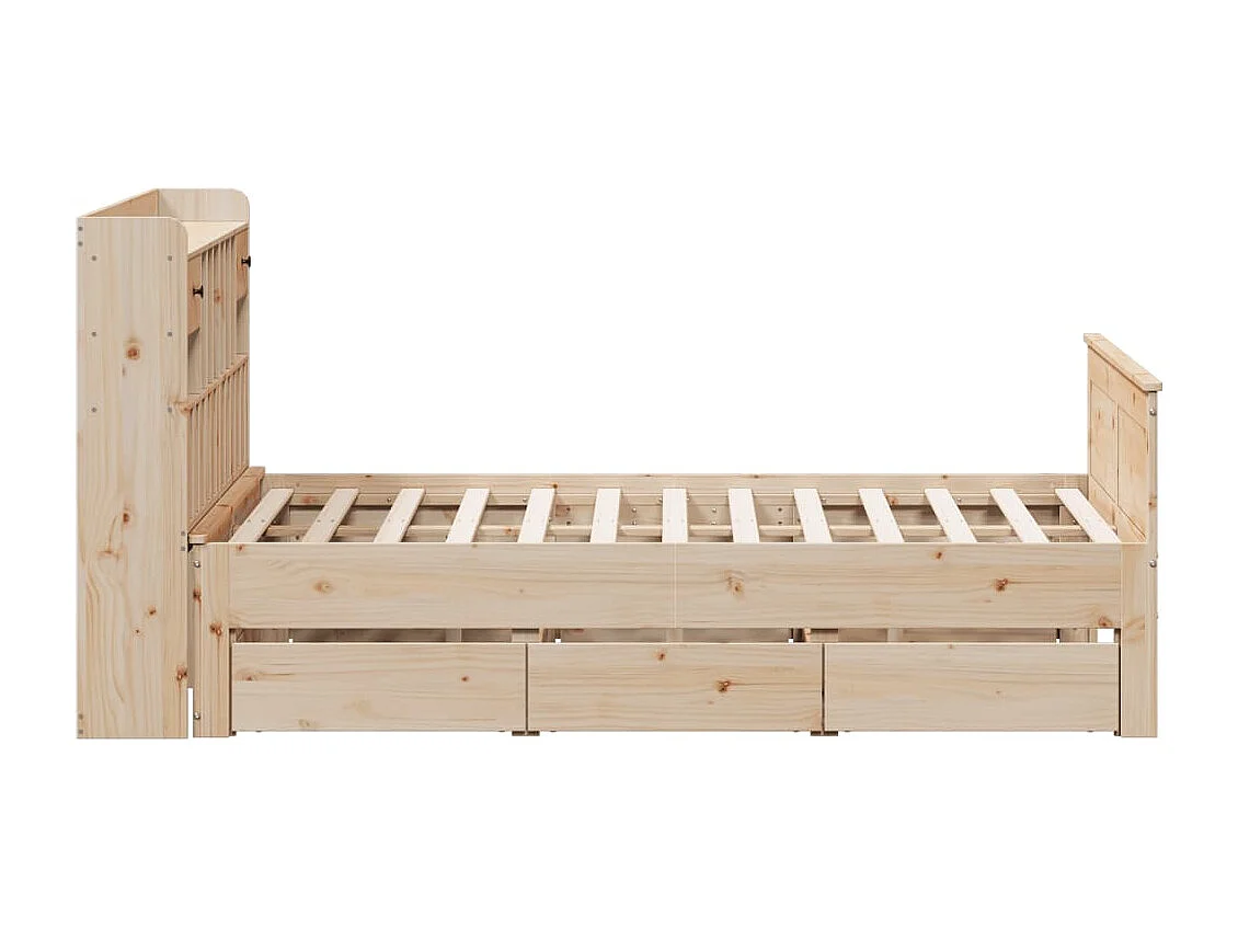 Bed met boekenkast zonder matras massief grenenhout 140x190 cm
