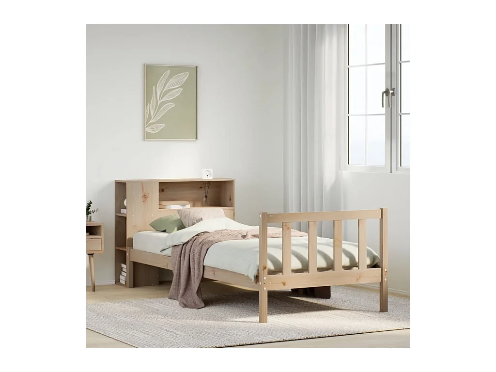 Massivholzbett mit Regal ohne Matratze 90x190 cm Kiefer